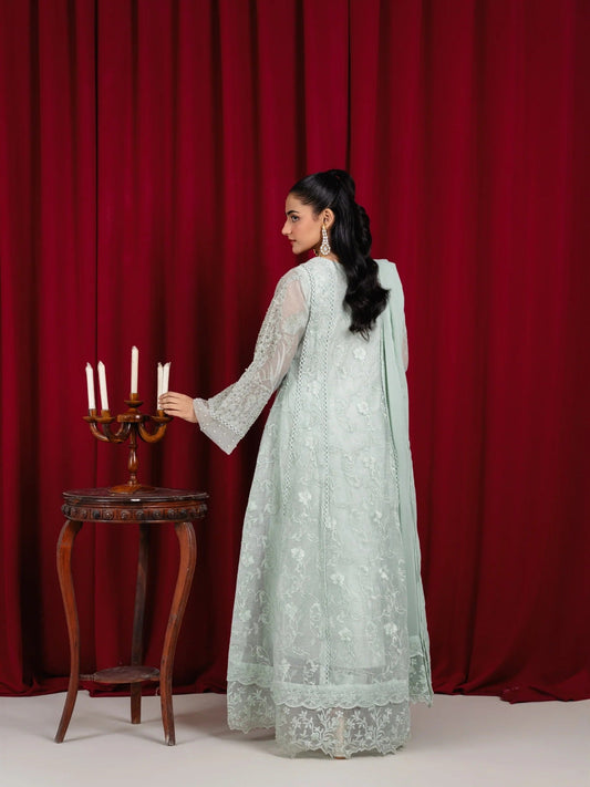 Mint Green Manahil Arts Khaadi Net Embellished Stitched 3-Piece Suit-K-160-Mint Green