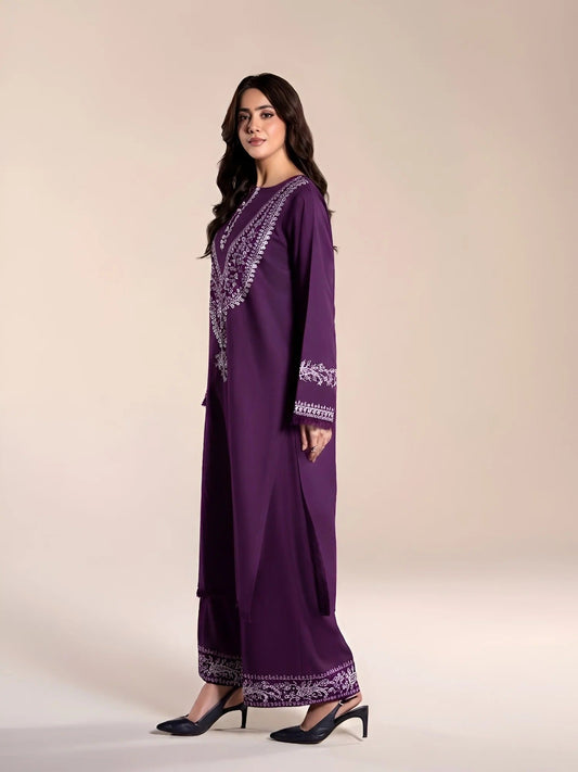 Silai Libas Linen Embroidered Stitched 2-Piece Suit-Purple Luxe