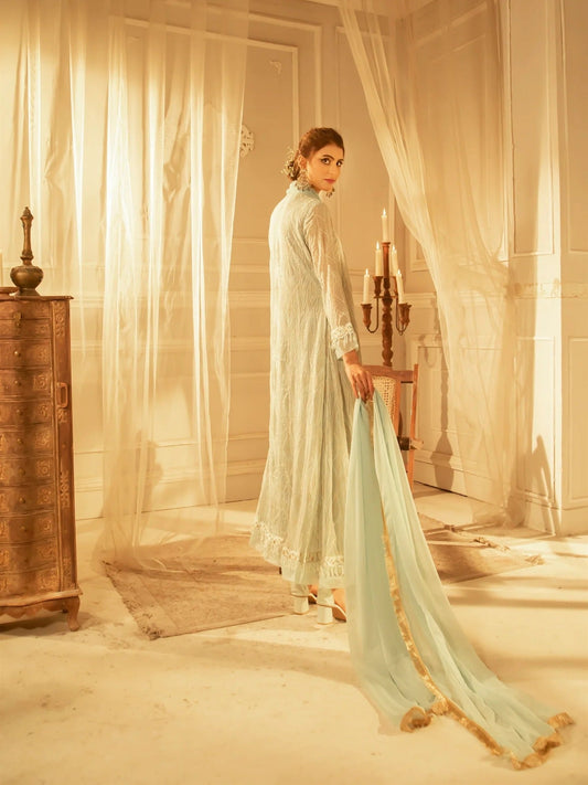 Manahil Arts Chiffon Embroidered Stitched 3-Piece Maxi-Kurti 109
