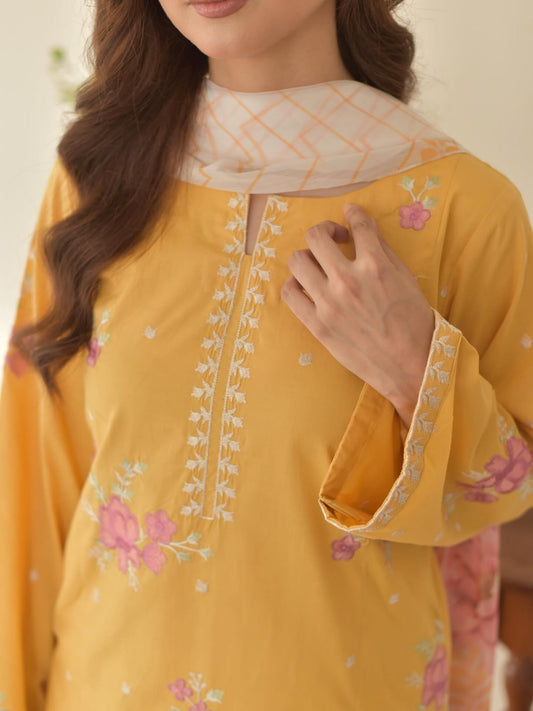 Tehzeeb Libaas Lawn Embroidered Stitched 3-Piece Suit-Yellow Sunflowers