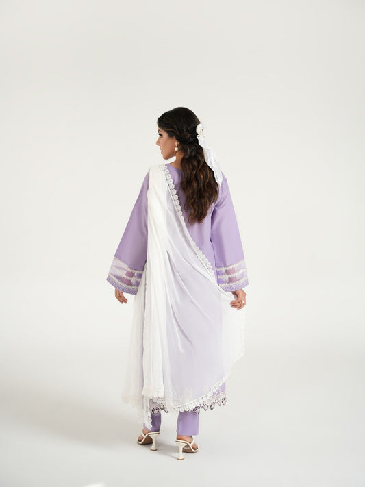 Purple-Arshman's Lawn Embroidered Stitched 3-Piece Suit-ARS-037 Lavender Muse