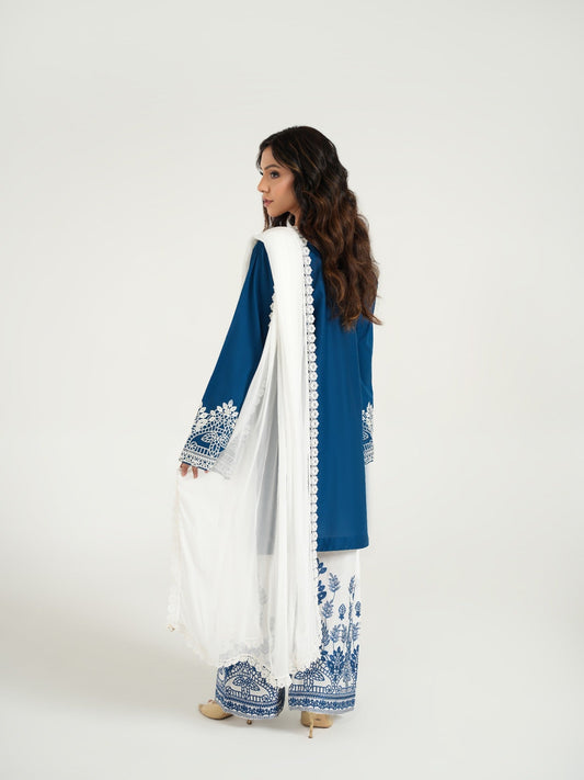 Blue--Arshman's Lawn Embroidered Stitched 3-Piece Suit-ARS-042-Ivory Glow
