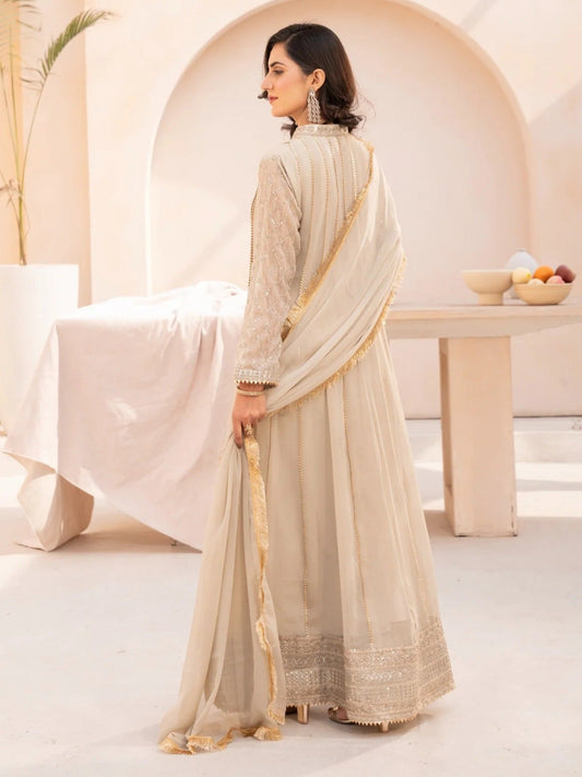 Beige HEM Chiffon Embellished Maxi-Kashish-Beige