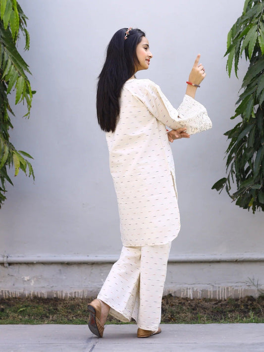 White-Lumira Cotton Embroidered Stitched 2-Piece Suit-Azure