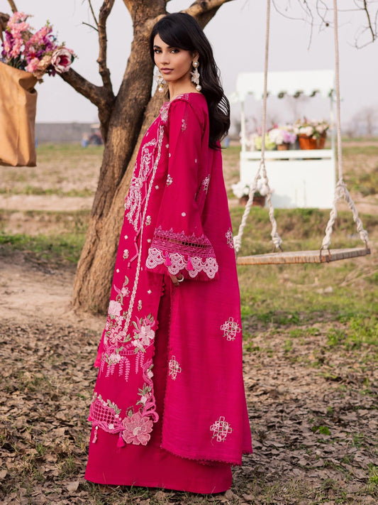 Pink-Parishay Dil e Raqsam Lawn'26 Embroidered Unstitched 3-Piece Suit-DQ-06