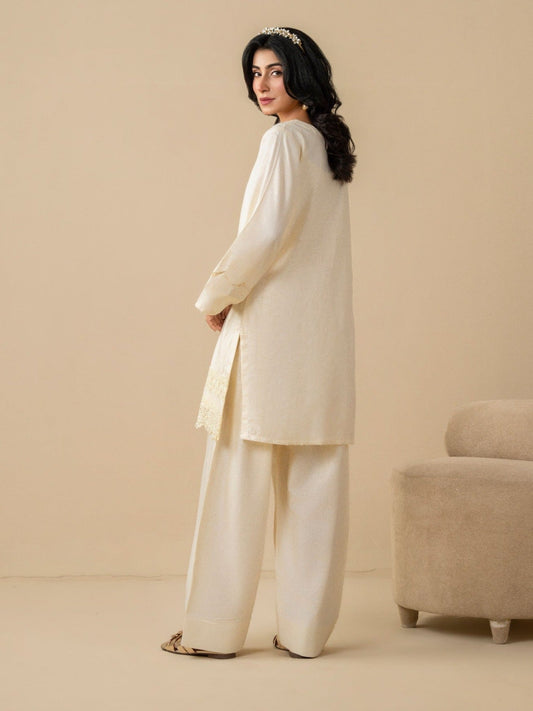 Cream Stylish Collection Vesper Linen Embroidered Stitched 2-Piece Suit-Tulip
