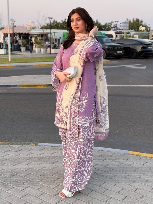 Lilac Stylish Collection Wesper Lawn Printed Stitched 3-Piece Suit-Wishmy Pastel