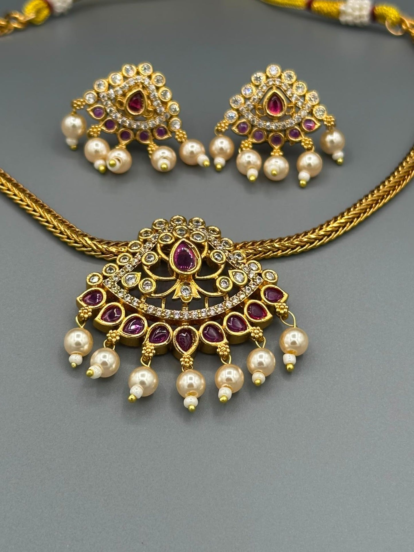 Golden and Pink-H&A Jewellery Gold-Plated Polki Jewellery Set