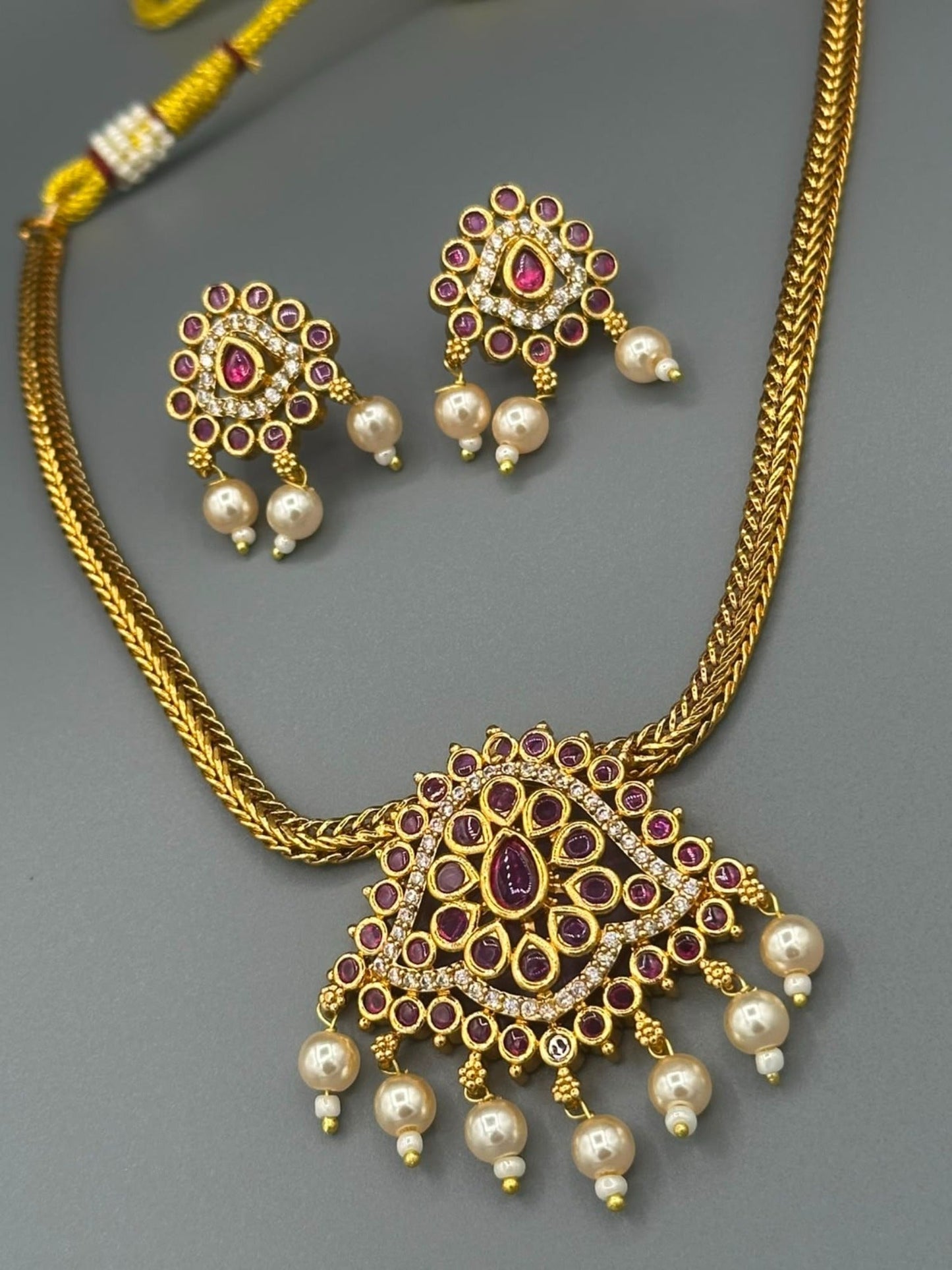 Golden and Pink-H&A Jewellery Gold-Plated Polki Jewellery Set