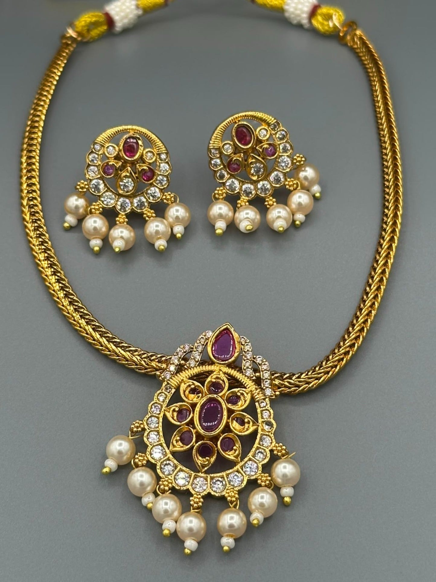 Golden and Pink-H&A Jewellery Gold-Plated Polki Jewellery Set