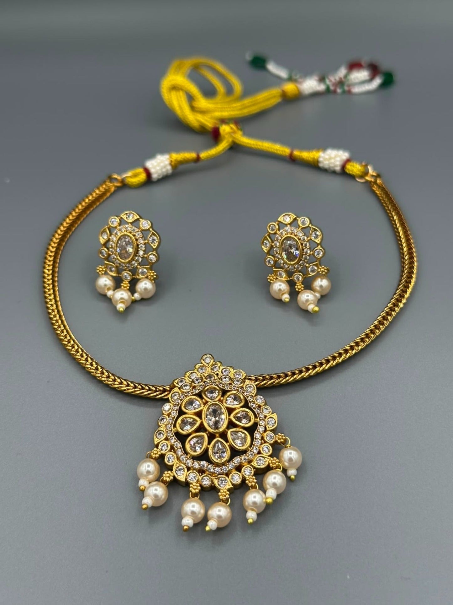 Golden and Silver-H&A Jewellery Gold-Plated Polki Jewellery Set