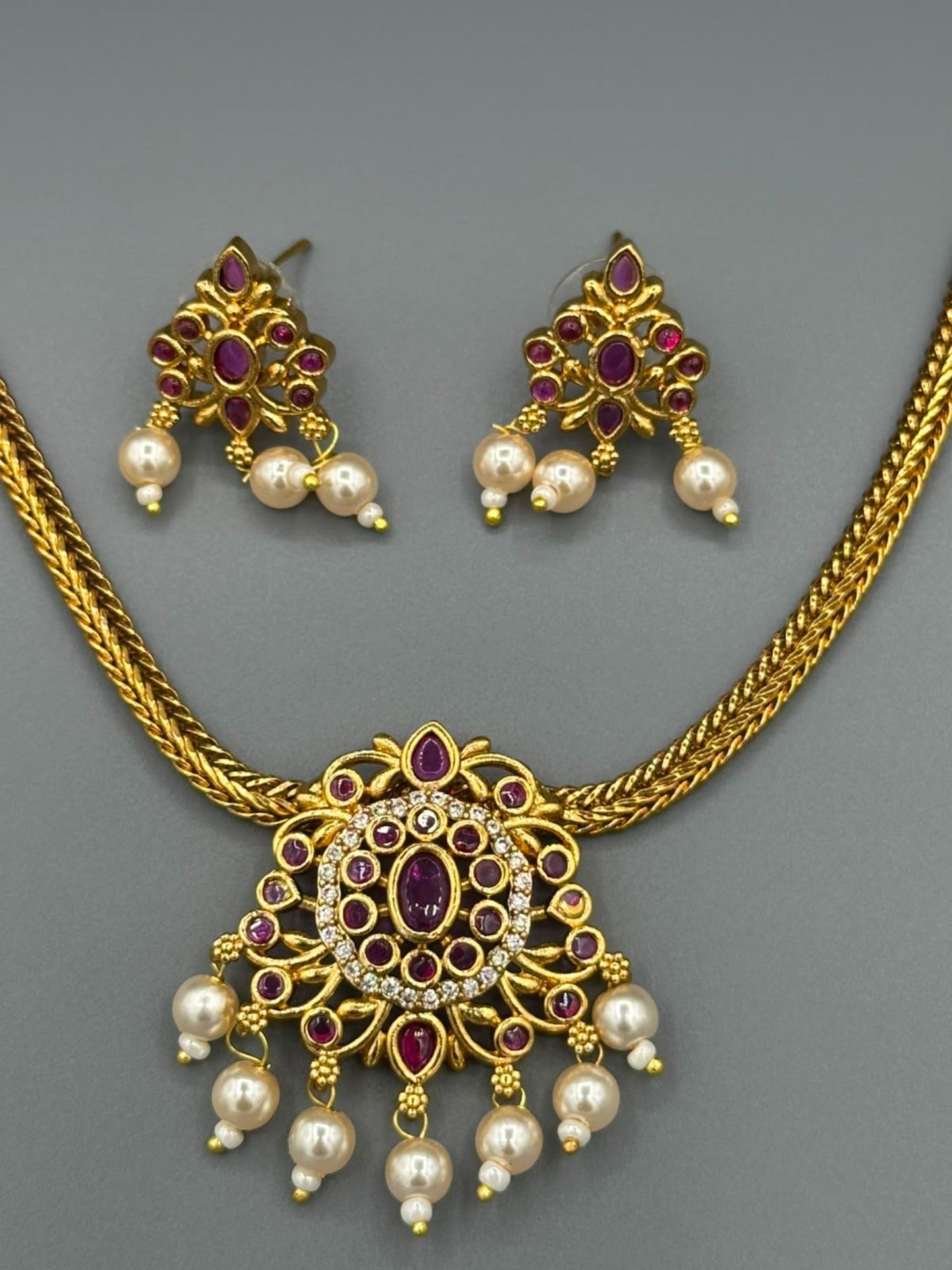 Golden pink and Silver-H&A Jewellery Gold-Plated Polki Jewellery Set