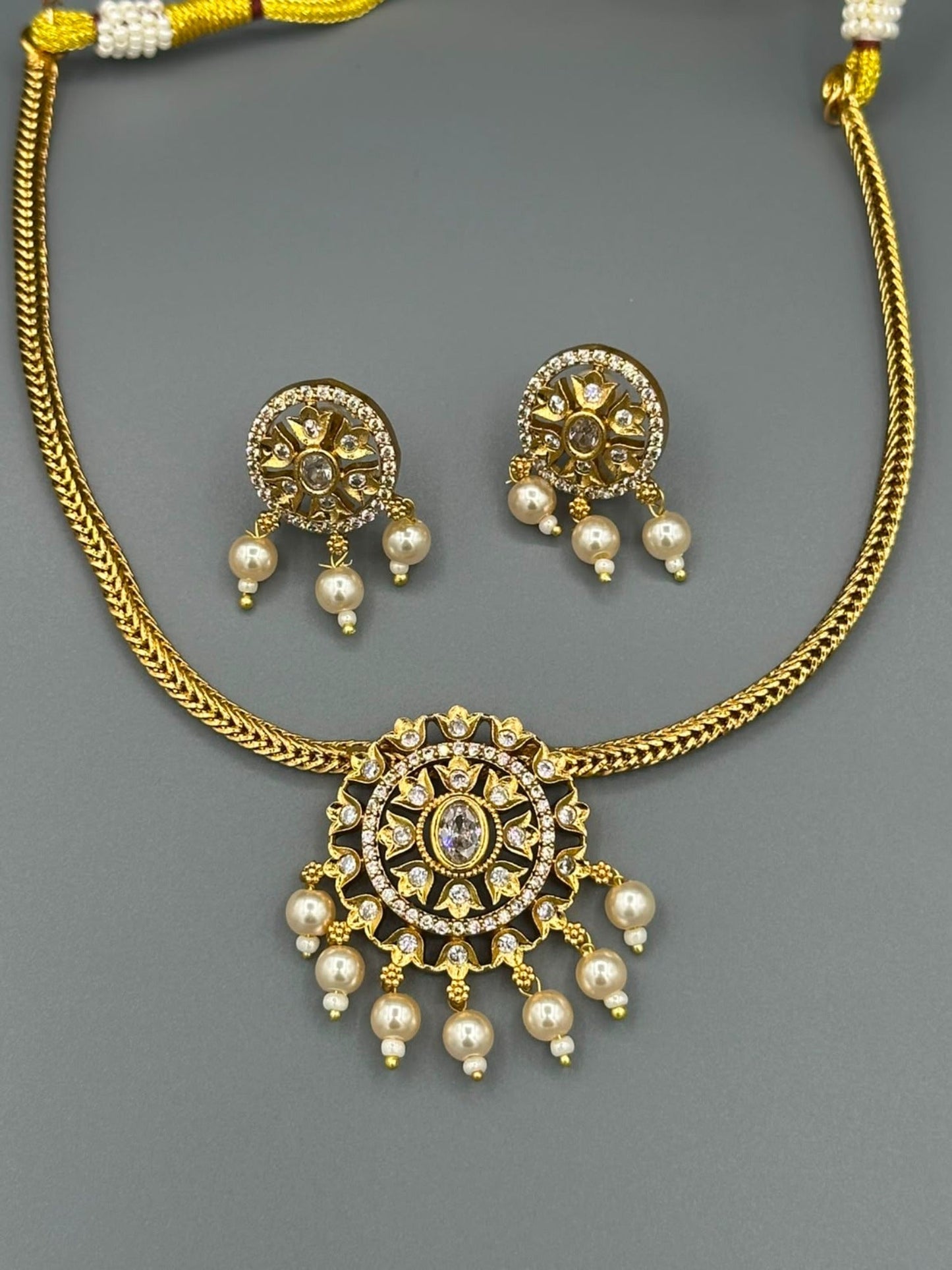 Golden and Silver-H&A Jewellery Gold-Plated Polki Jewellery Set