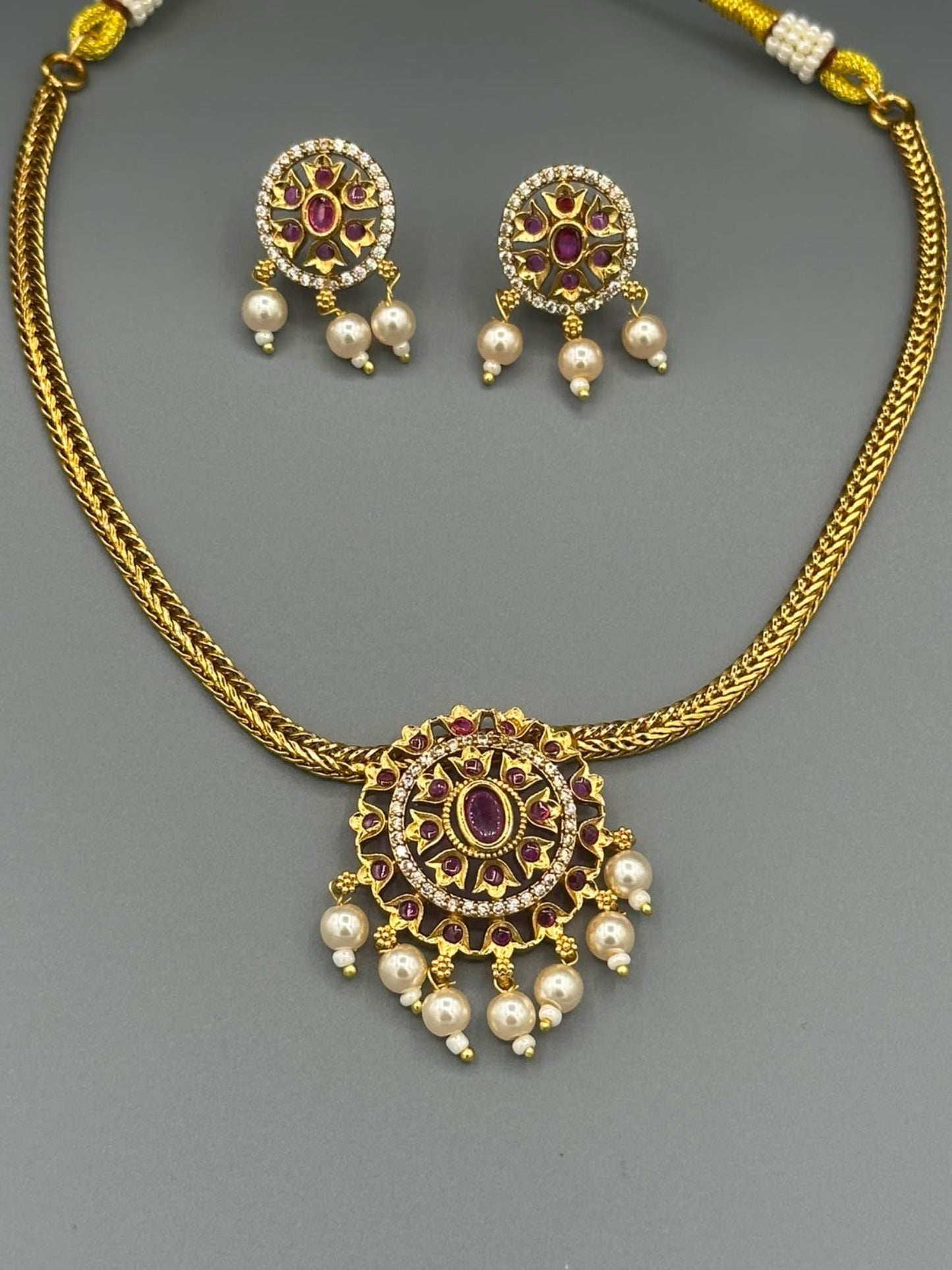Golden pink and Silver-H&A Jewellery Gold-Plated Polki Jewellery Set