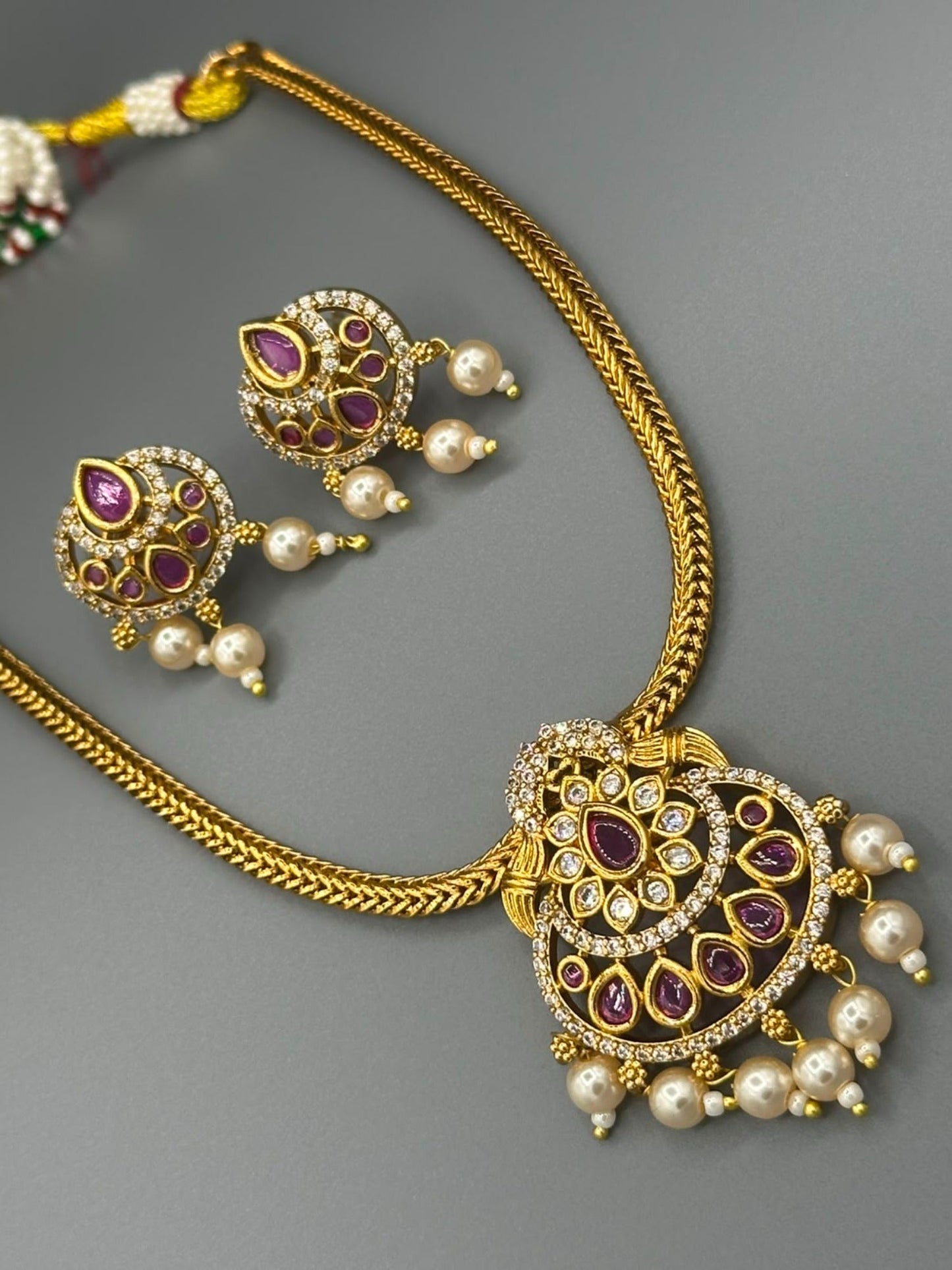 Golden pink and Silver-H&A Jewellery Gold-Plated Polki Jewellery Set