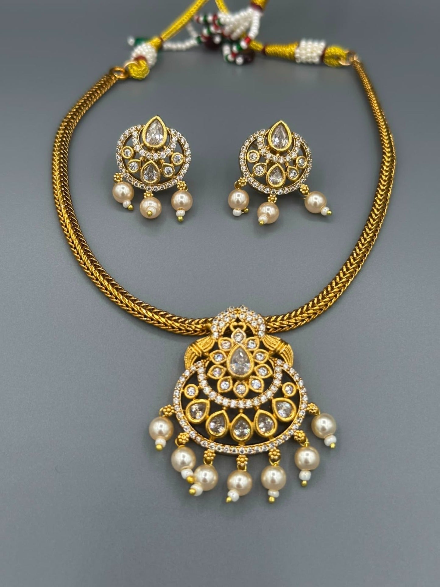 Golden and Silver-H&A Jewellery Gold-Plated Polki Jewellery Set