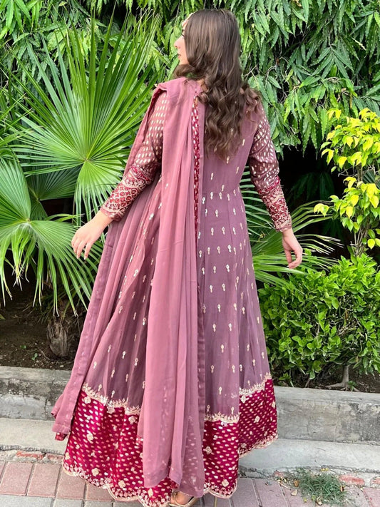 Pink Sara Jahan Georgette Chiffon Embellished Maxi-Martina