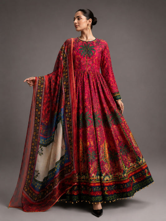 Black and Maroon-MH Cloth House Blended Lawn Printed Stitched 2-Piece Suit-Firdaus