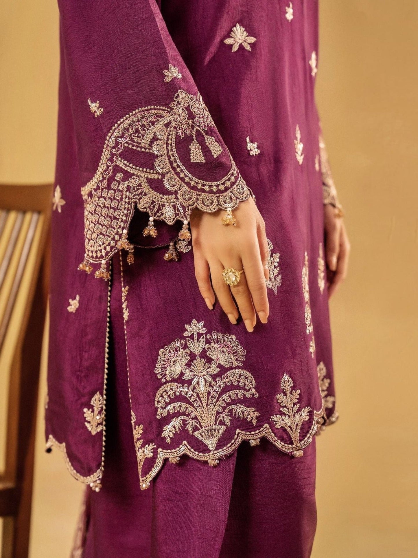 Purple-Enzo Celia Korean Raw Silk Embroidered Unstitched 3-Piece Suit-Livia