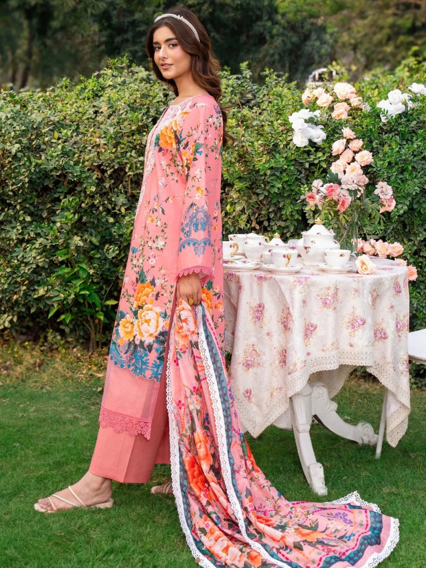 Pink-Chandan Nagri Lawn Embroidered Stitched 3-Piece Suit-Eira