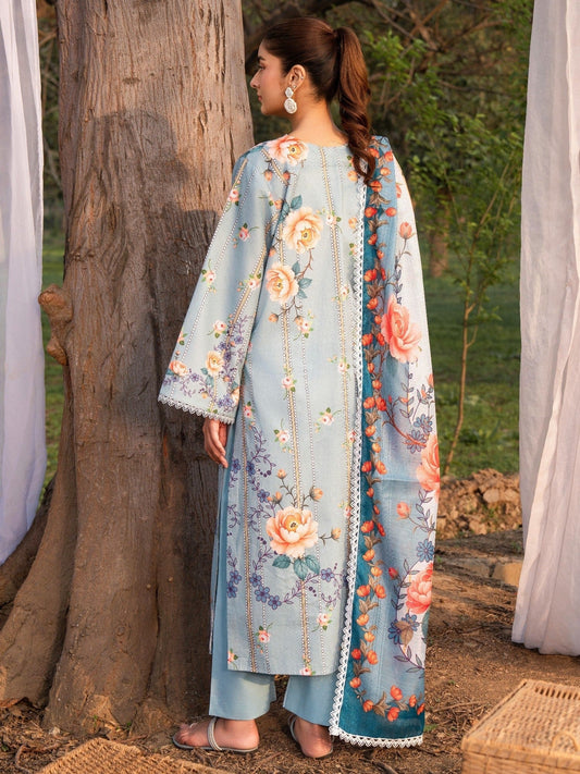 Blue-Chandan Nagri Lawn Embroidered Stitched 3-Piece Suit-Jasmine Breeze