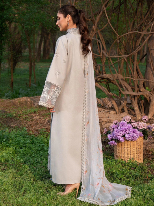 Grey-Chandan Nagri Lawn Embroidered Stitched 3-Piece Suit-Seren