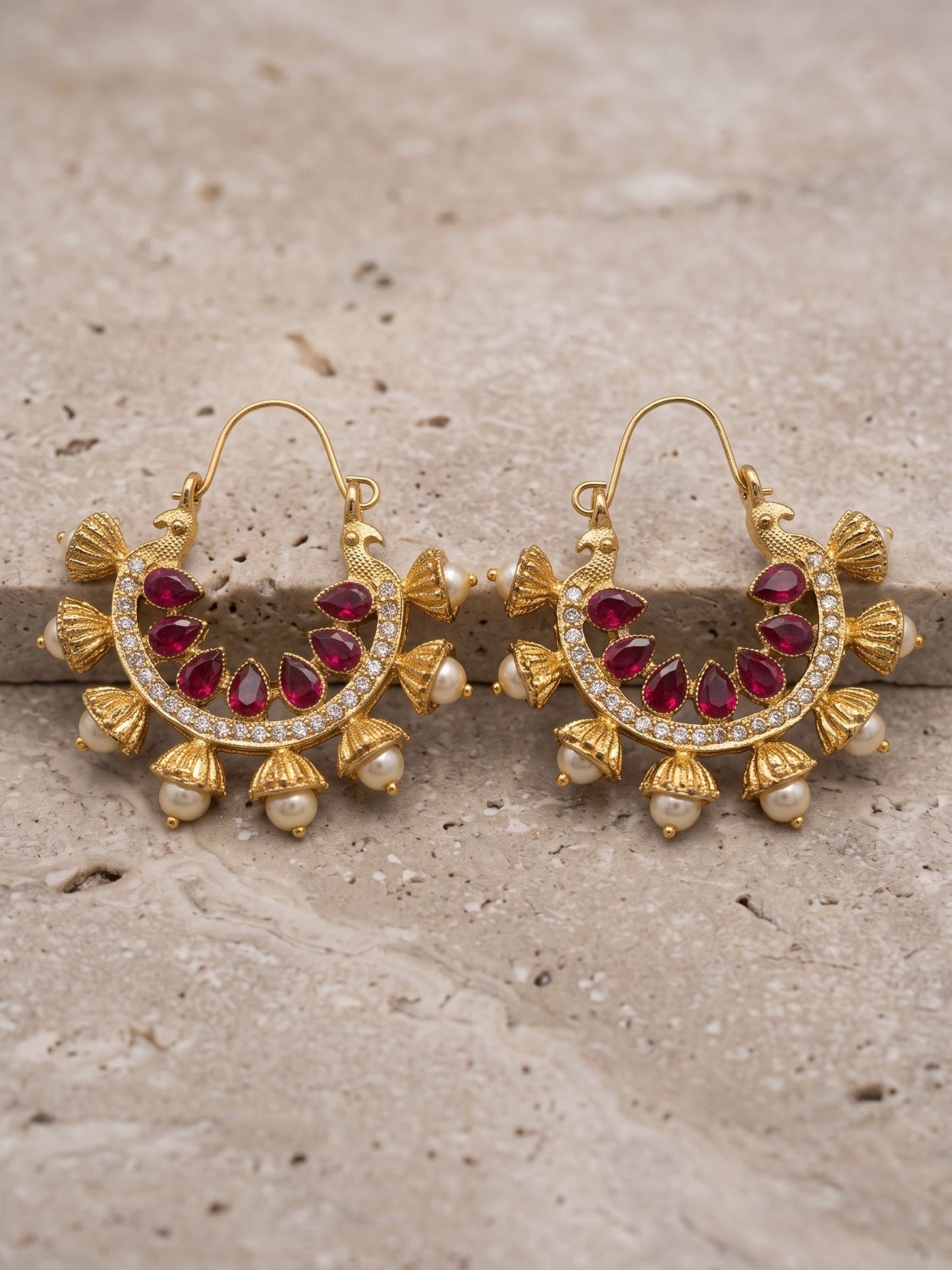 Red , white and gold-Orya Jewellery Earrings-Ruby Red E70