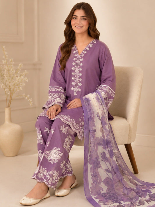 Alina Lime Lawn Embroidered Stitched 3-Piece Suit-Sara