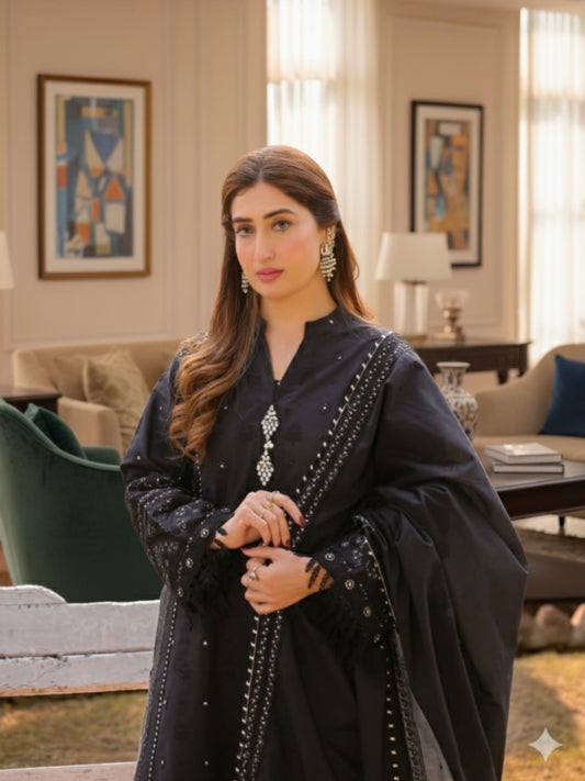 Lamorado Lawn Embroidered Unstitched 3-Piece Suit-LWSU-25CK304 Chikankari Black