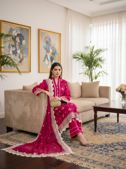 Lamorado Cotton Silk Embroidered Unstitched 3-Piece Suit-LWSU-25FE301