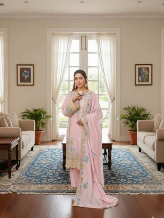Lamorado Swiss Cotton Embroidered Unstitched 3-Piece Suit