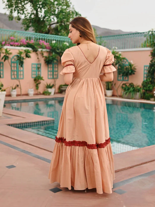 Beige-Hani & Umaima Cotton Dress-Adan