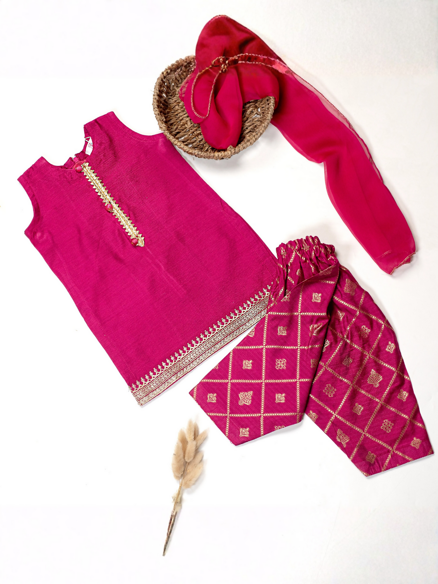 Kidoz Kloset Cotton Silk Embroidered Stitched 3-Piece Suit-Amber Mirage-Infant