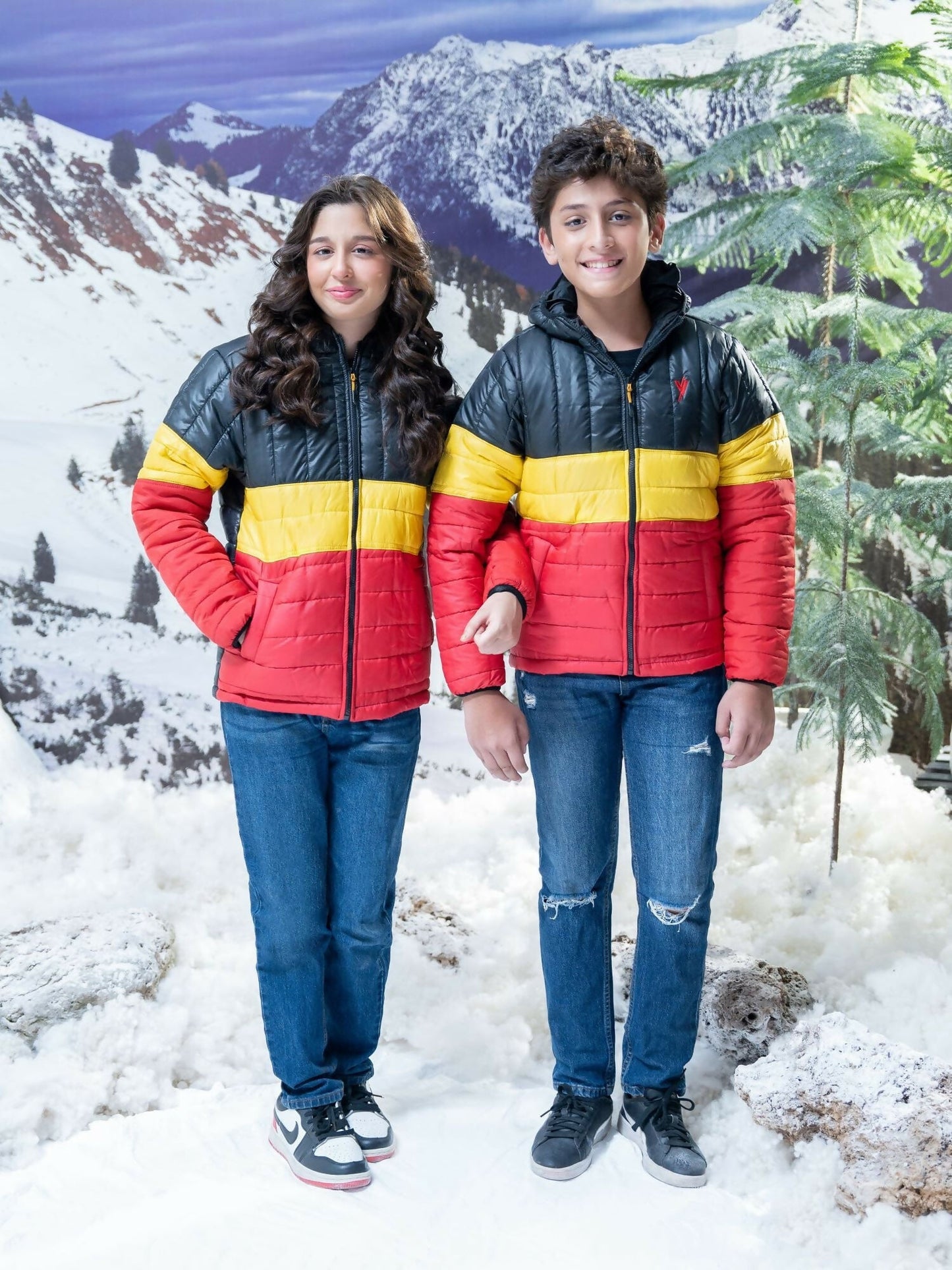 Black, Yellow and Red Velvour Puffer Jacket-VJ25-A