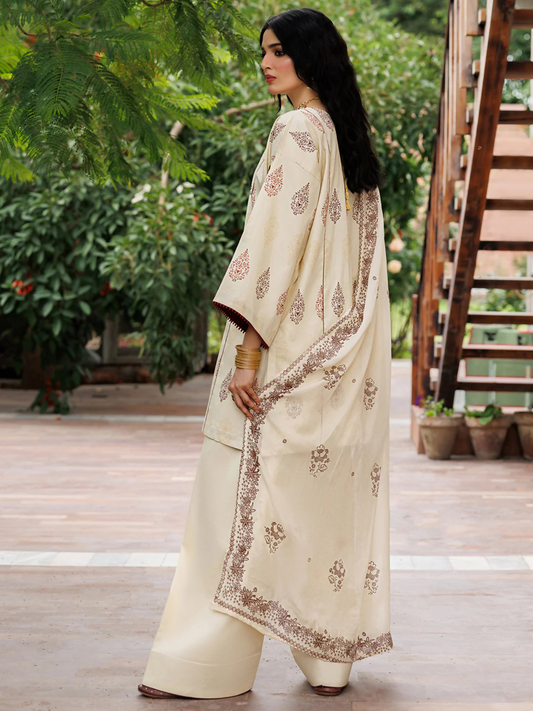 Cream Panache Apparel Noor Mahal Cotton Printed Stitched Suit-Razeen