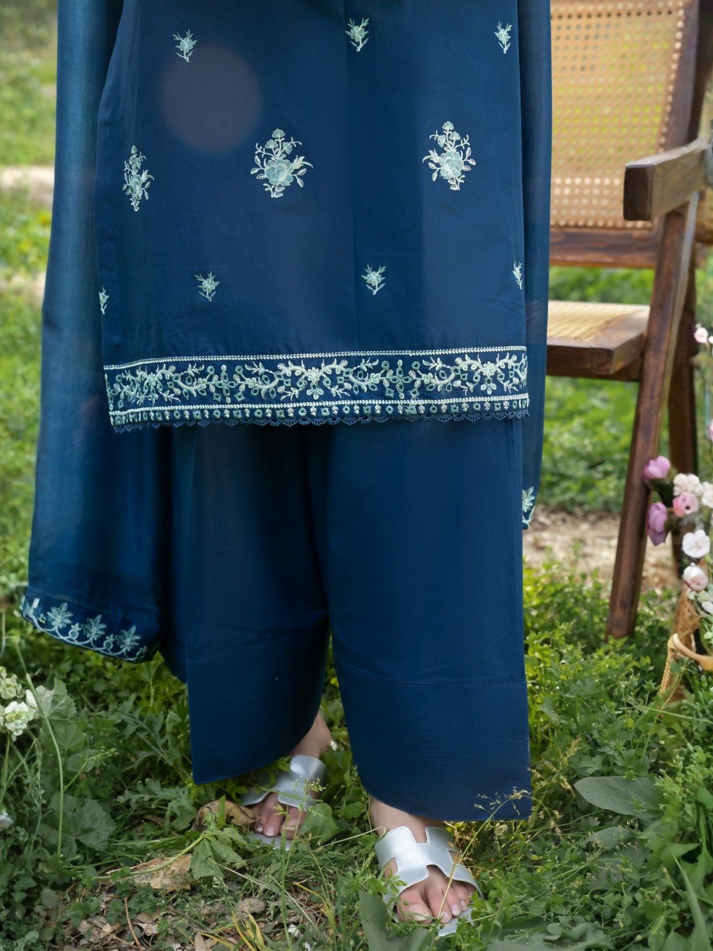 Panache Apparel Linen Embroidered Stitched 3-Piece Suit-Serenade