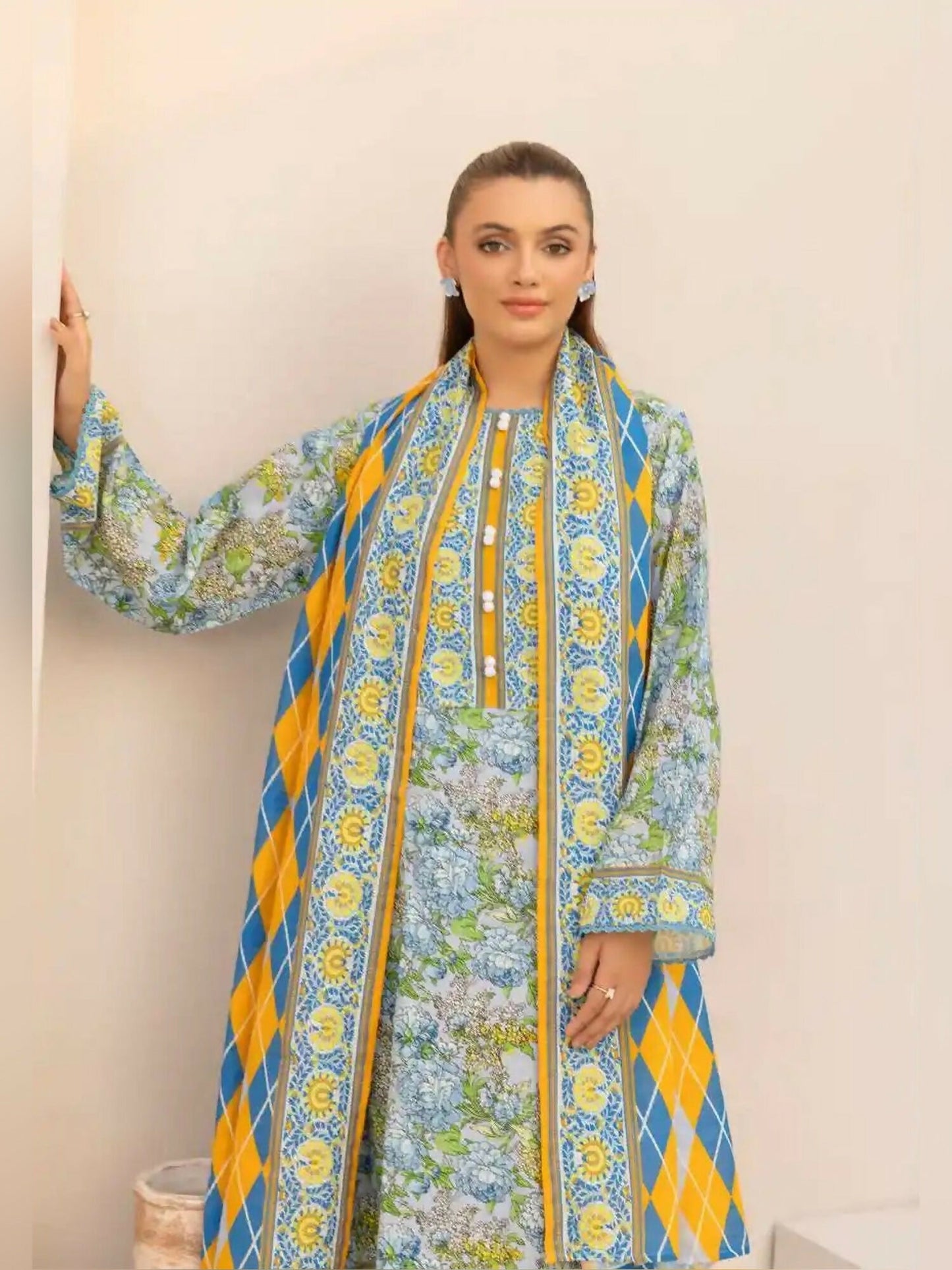Gul Ahmed Maira Khaddar Printed Unstitched 3-Piece Suit-White Rock