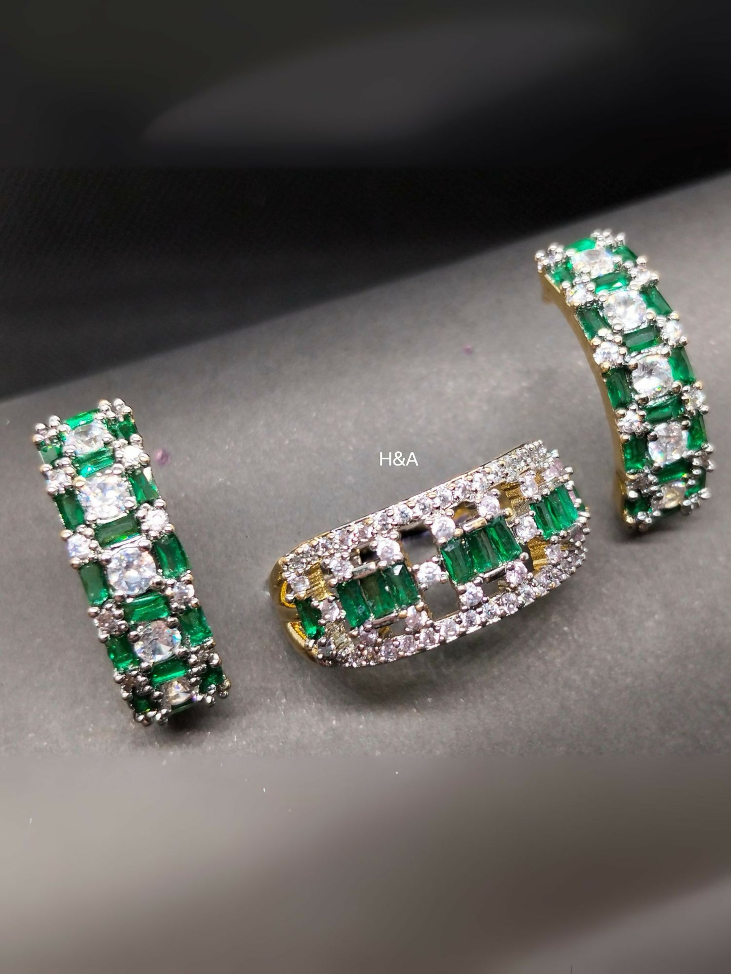 H&A Jewellery two-toned earring and ring set with elegant dual-tone design.