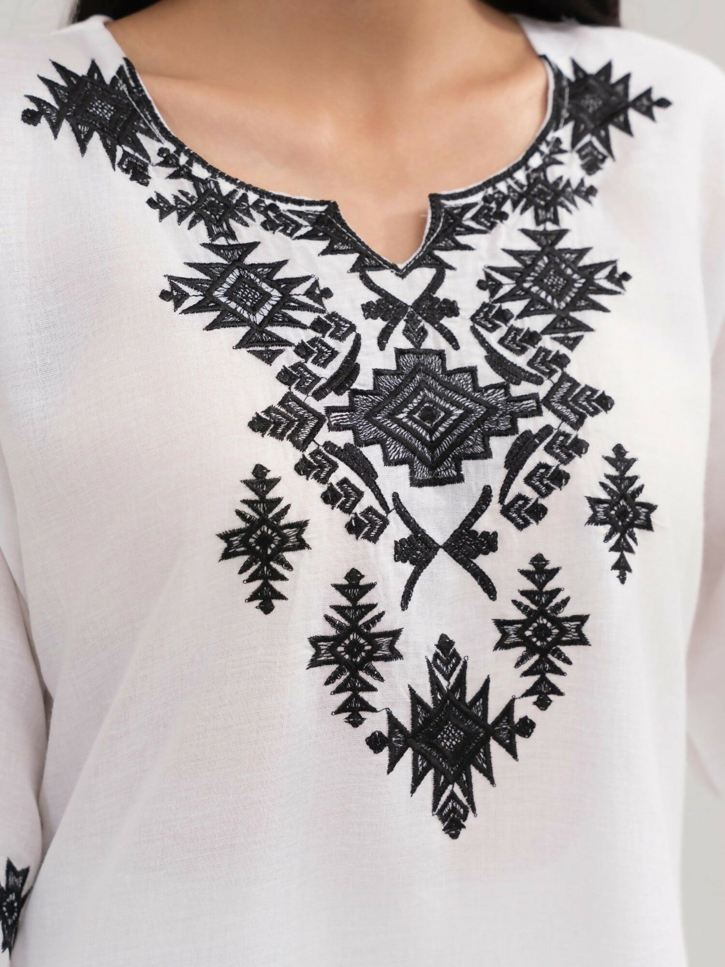 Stylish Collection Saya Pret Cotton Embroidered 3-Piece Suit-White Charm