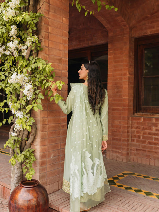 Panache Apparel Chambray Katan Embroidered Stitched 2-Piece Suit-Surmayi