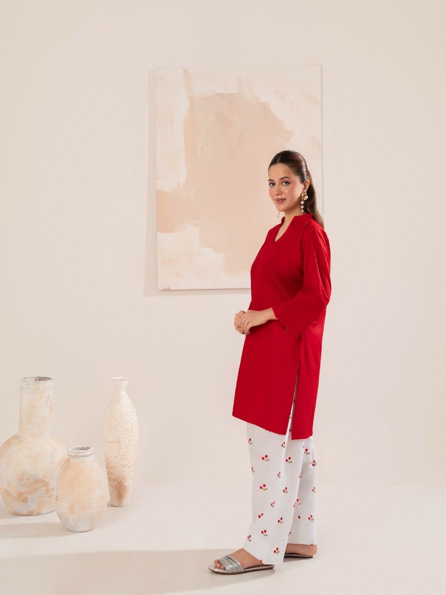 Stylish Collection Luxe Edit Cotton Embroidered Stitched 2-Piece Suit-Cherry Red