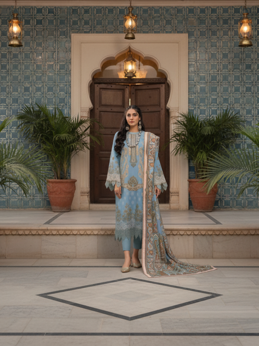 Mausummery Khaddar Printed Unstitched 3-Piece Suit-Opal