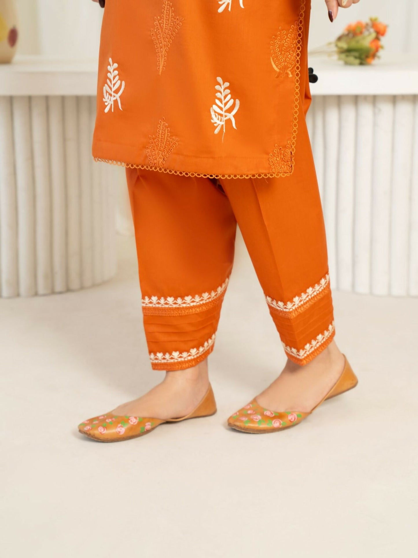 Panache Apparel Sunlit Essentials Cotton Lawn Embroidered Stitched Suit-Rust
