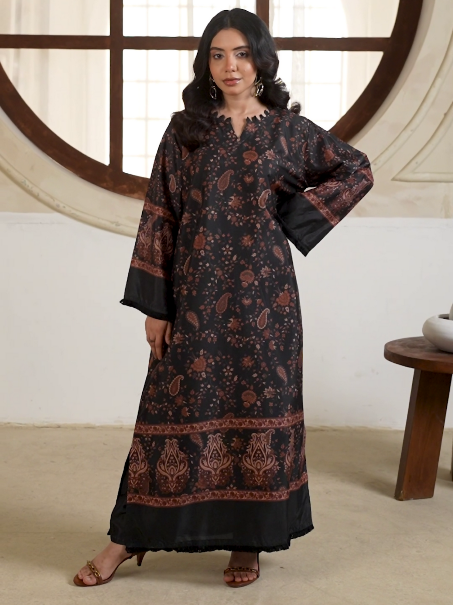 Stylish Collection Amaya Pret Silk Grip Printed Stitched 2-Piece Suit-Morni Black
