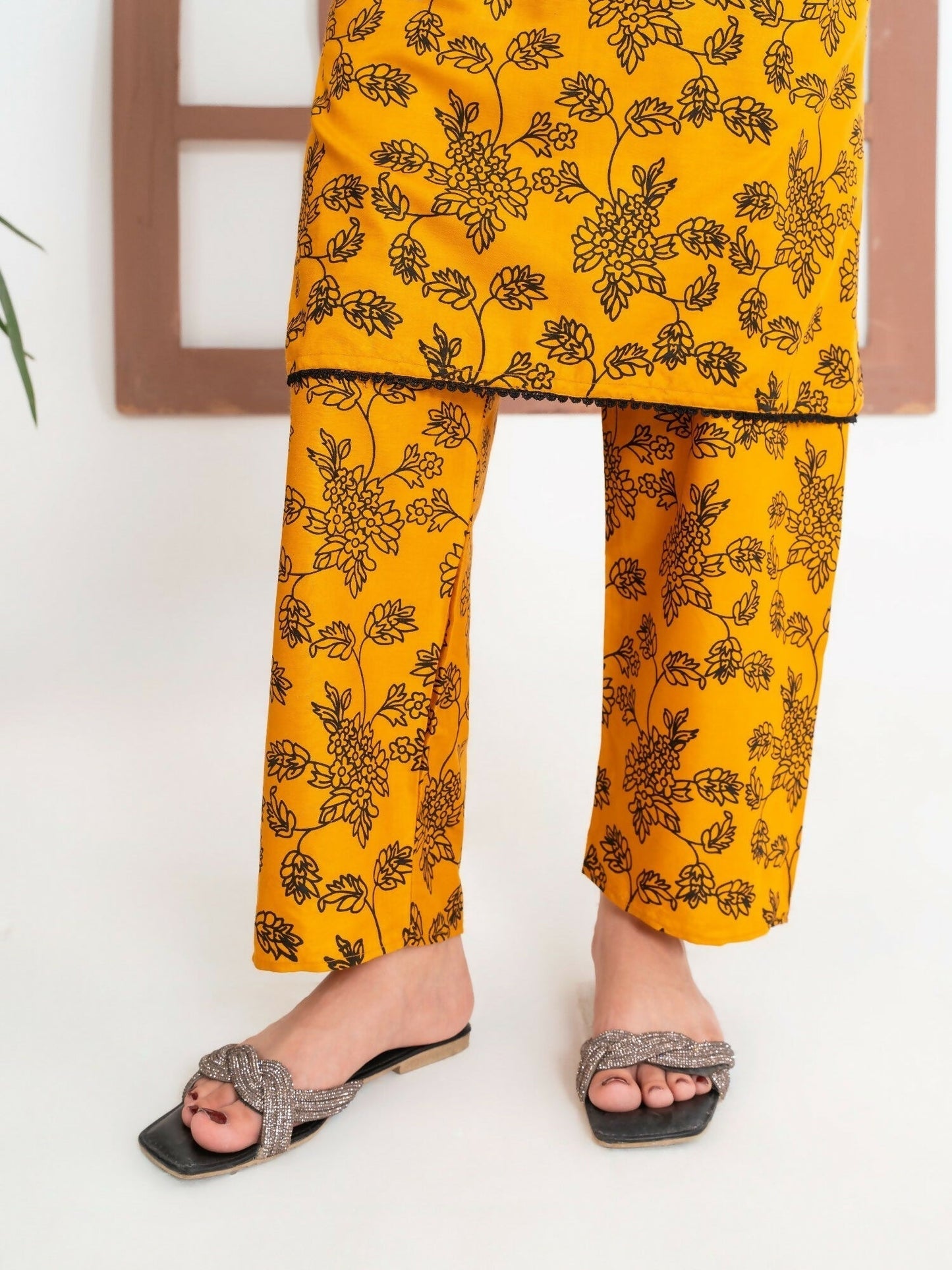 Stylish Collection Enchant Pret Linen Printed Co-Ord Set-Gulaab Mustard