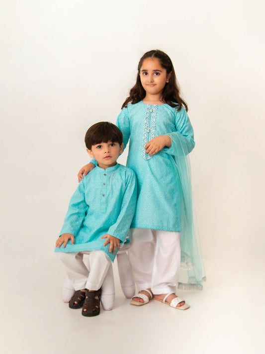 Kidoz Kloset Chikankari Embroidered Stitched Kurta Pajama-Bubblegum Bloom-Boy