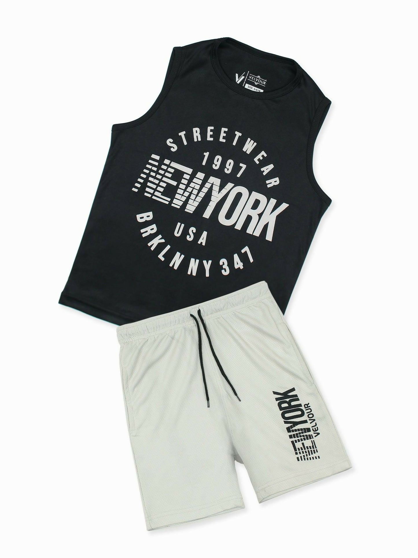 Black and White Velvour Boys & Girls Printed Track Suit-VST58-A