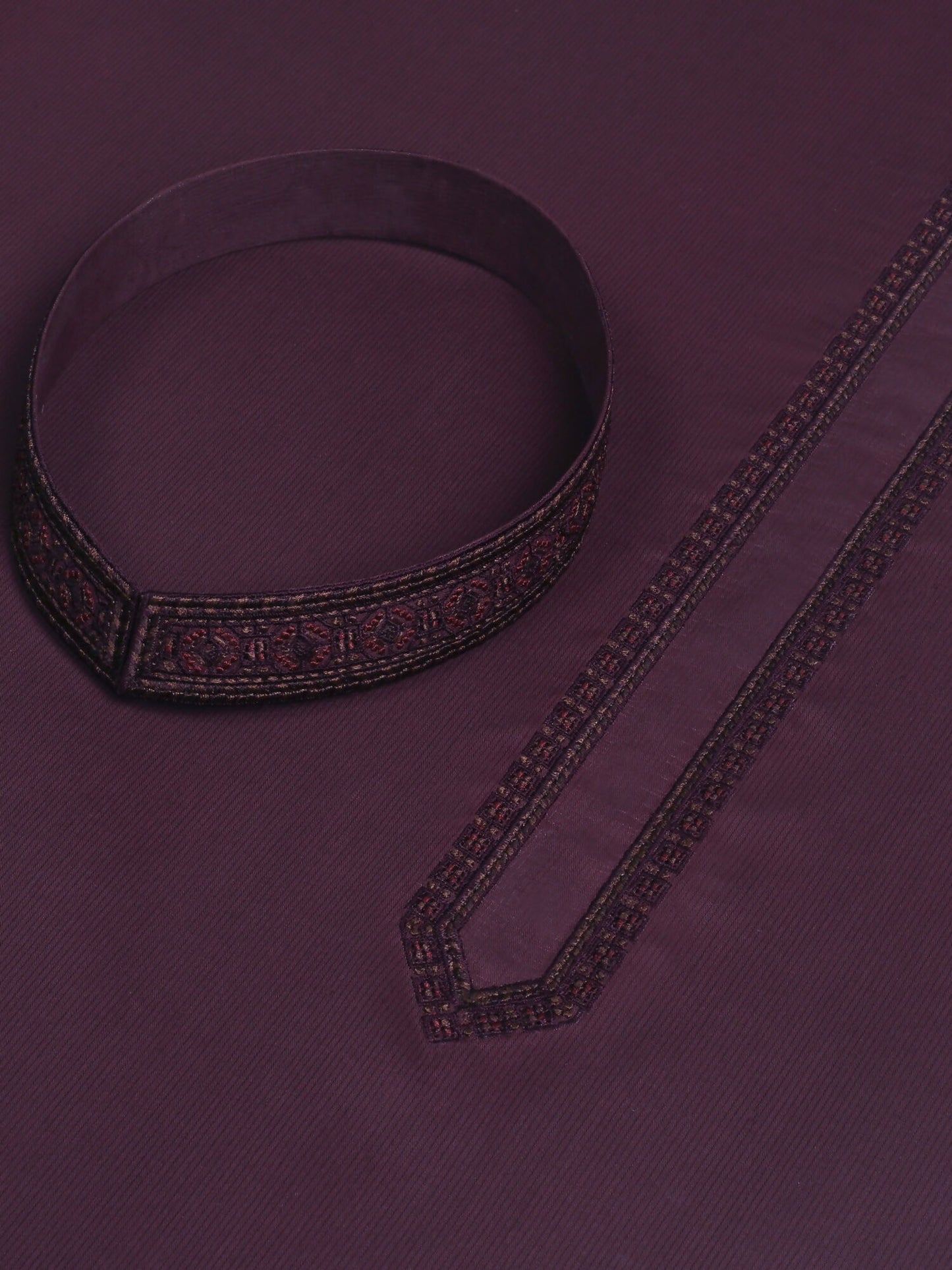 Maroon-Oak Fabrich Men Embroidered Cotton Unstitched Shalwar Kameez-GTS-EK-002