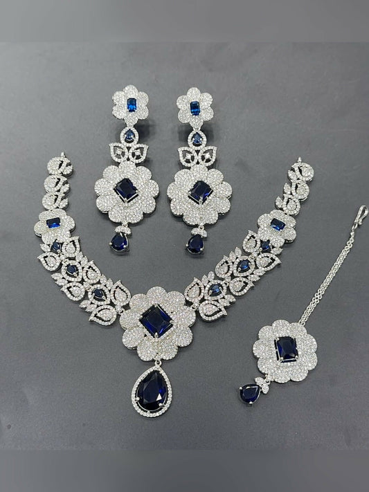 H&A Jewellery One Carat Silver Rhodium Plated American Diamond Set