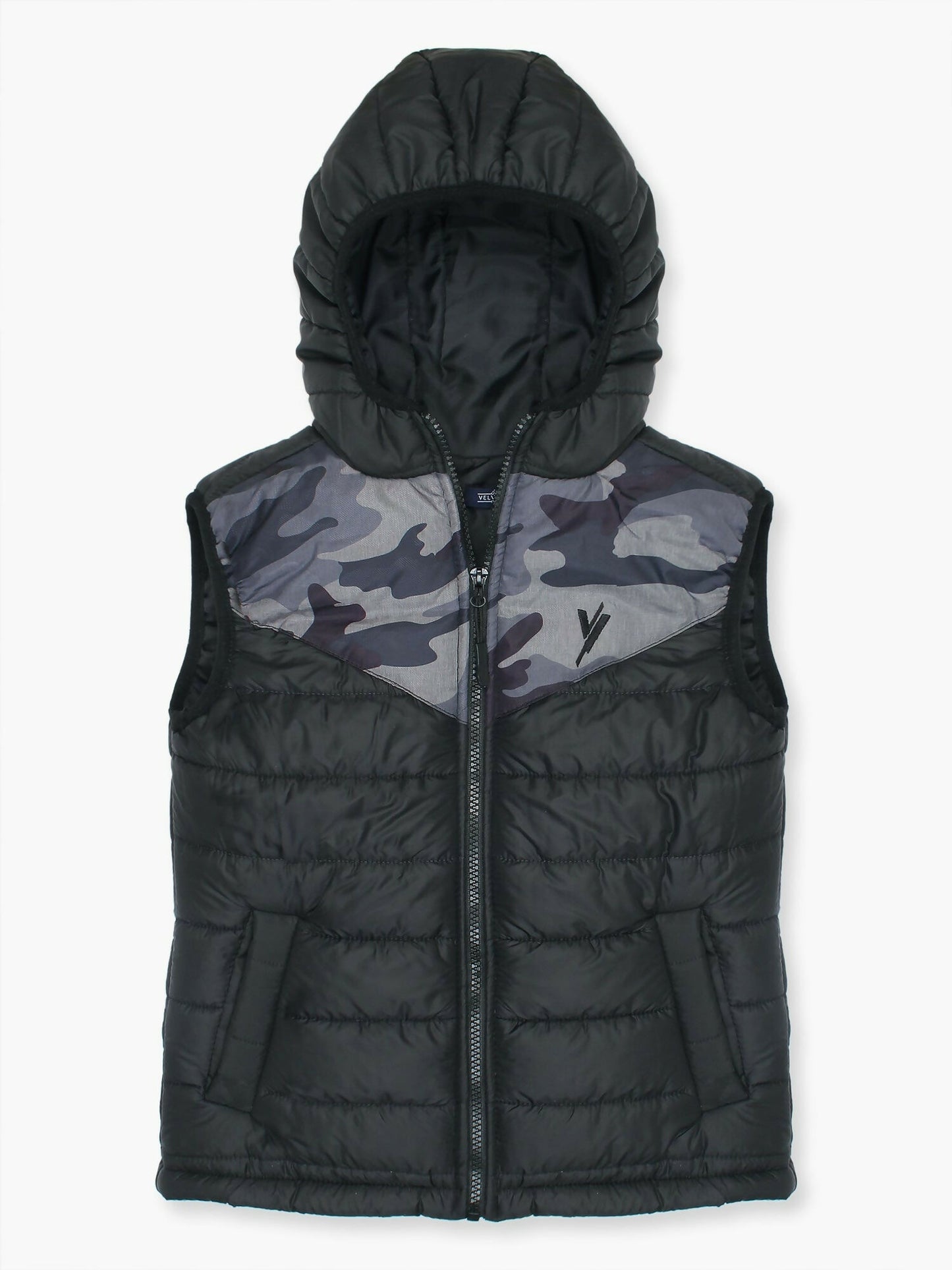 Black Velvour Printed Puffer Jacket-VJ23-A